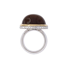 Load image into Gallery viewer, White and Yellow Golden Ring set with Brown Moonstone and Diamonds