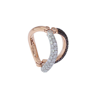 Pink and White Golden ring set with Black and White Diamonds