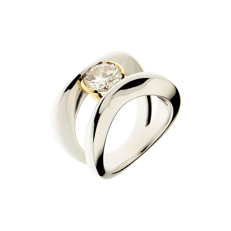 White and Yellow golden Solitaire Ring with 1.54 Carat Diamond - SOLD