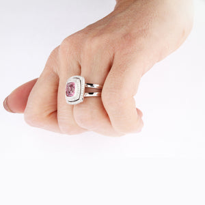 White Golden Ring set with 5.08 Carat Cushion Cut Pink Spinel and Diamonds