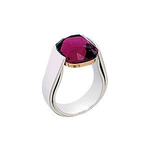 White Golden solitaire Ring set with 11.5 Carat Cherry Rubelite Cushion
