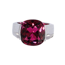 Load image into Gallery viewer, White Golden solitaire Ring set with 11.5 Carat Cherry Rubelite Cushion