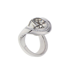 White Golden OCEAN WAVE Ring set with Diamonds - Select your Favourite Gem