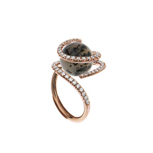 Pink Golden ROSE DEW Ring set with Diamonds - Select your Favourite Gem