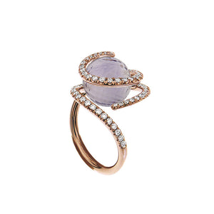 Pink Golden ROSE DEW Ring set with Diamonds - Select your Favourite Gem