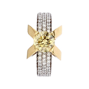 White and Yellow Golden Solitaire Ring set with 1.02 Carat Yellow Diamond - SOLD
