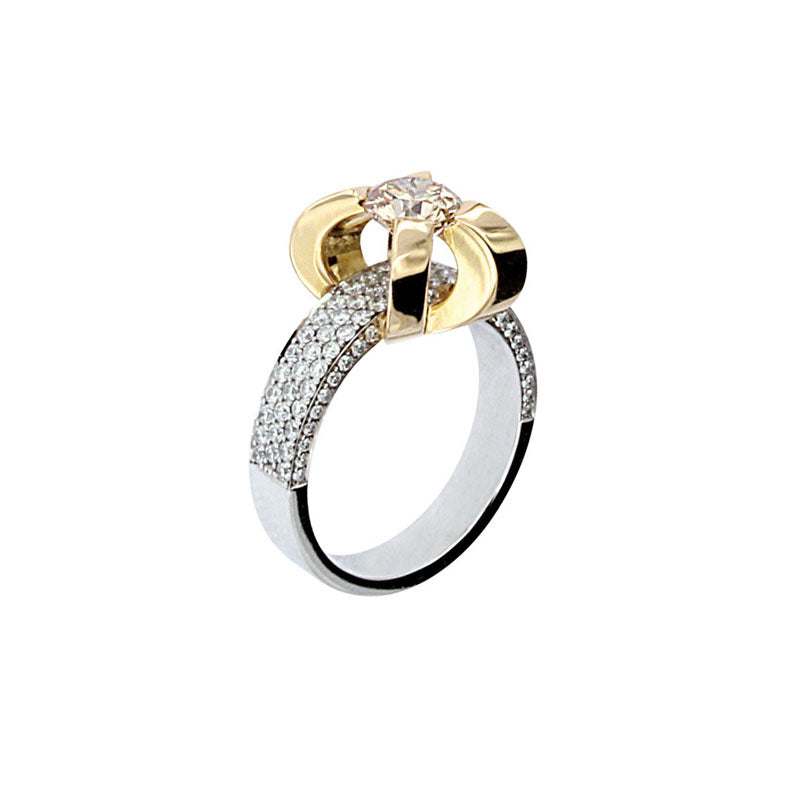 White and Yellow Golden Solitaire Ring set with 1.02 Carat Yellow Diamond - SOLD