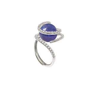 White Golden ROSE DEW Ring set with Diamonds - Select your Favourite Gem