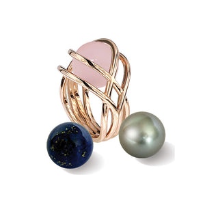 Pink Golden TWIN TWINE Ring - Select your Favourite Gem