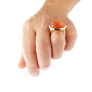 Pink Golden Ring set with a Orange Moonstone and Diamonds