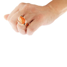 Load image into Gallery viewer, Pink Golden Ring set with a Orange Moonstone and Diamonds