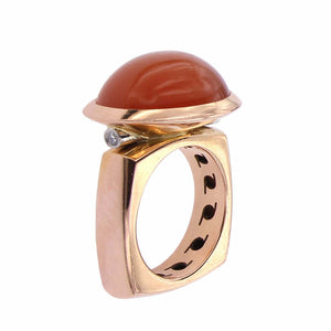 Pink Golden Ring set with a Orange Moonstone and Diamonds
