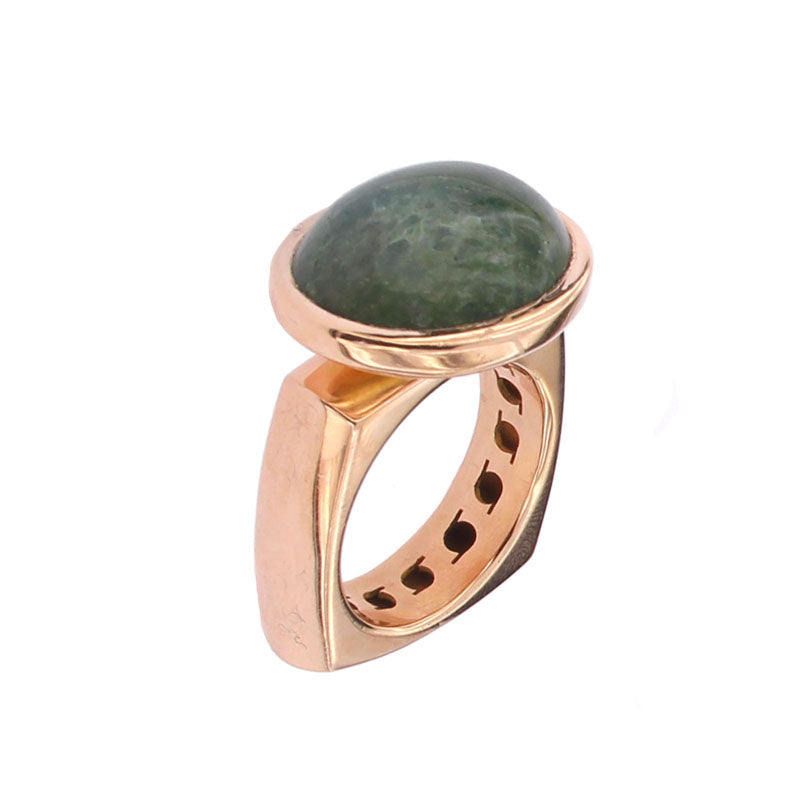 Pink Golden Ring set with a Green Opal
