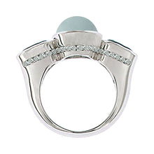 Load image into Gallery viewer, White Golden Ring set with 3,77 carat Cat&#39;s eye Aquamarine and Diamonds