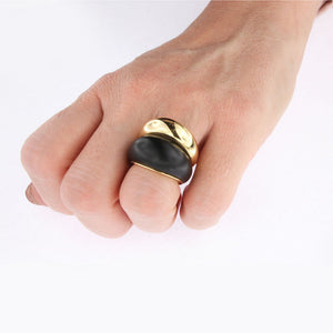 Yellow Golden Black Jade Double Dome Ring