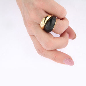 Yellow Golden Black Jade Double Dome Ring