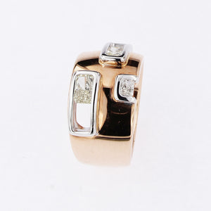 Pink and White Golden Ring 1 Carat Radiant Cut Yellow and White Diamonds